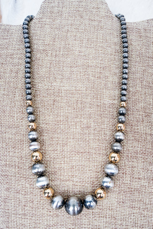 Sadie Goldtone and Silver Pearl Necklace