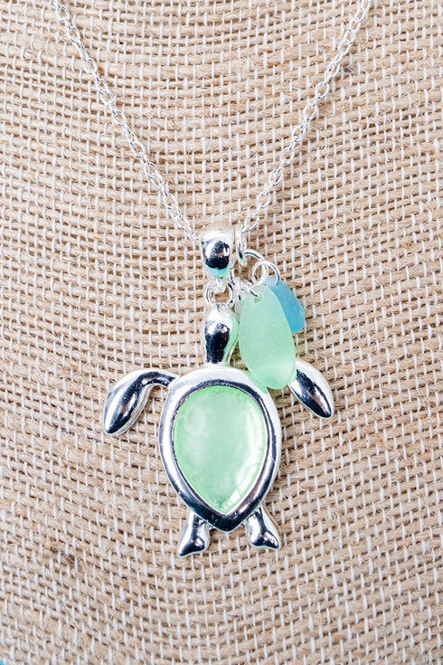 Sunlit Seas Mint Turtle Silvertone Necklace