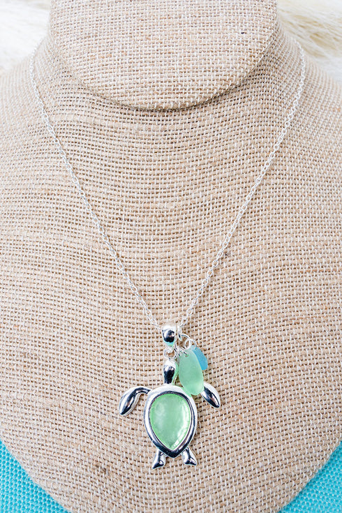 Sunlit Seas Mint Turtle Silvertone Necklace