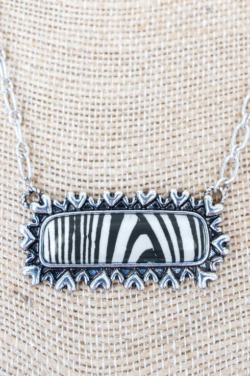 Black Striped Canyon Crush Silvertone Necklace