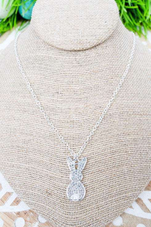 Bunny Bling Silvertone Necklace