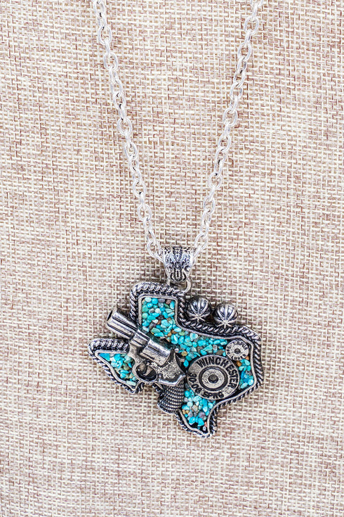 Turquoise Flintrock Legend Silvertone Necklace