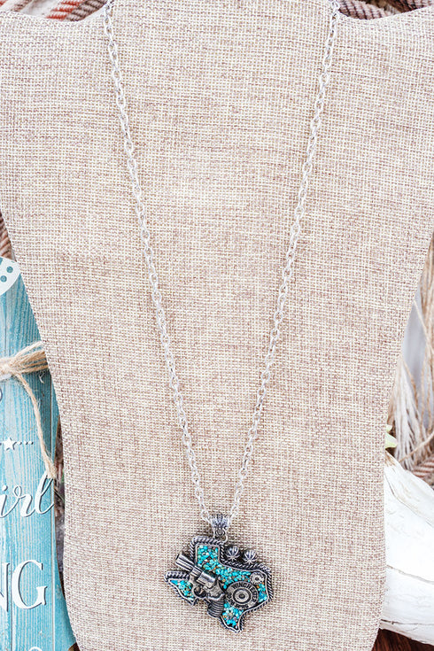 Turquoise Flintrock Legend Silvertone Necklace