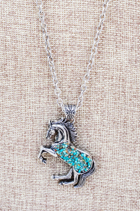 Turquoise Flintrock Gallop Silvertone Necklace