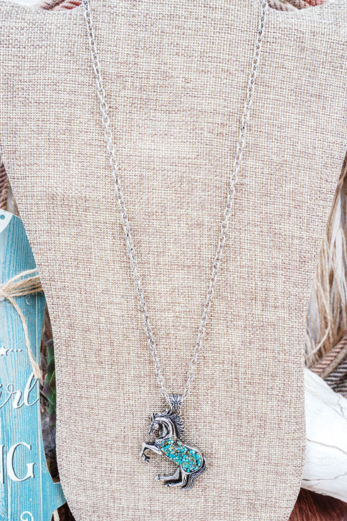 Turquoise Flintrock Gallop Silvertone Necklace