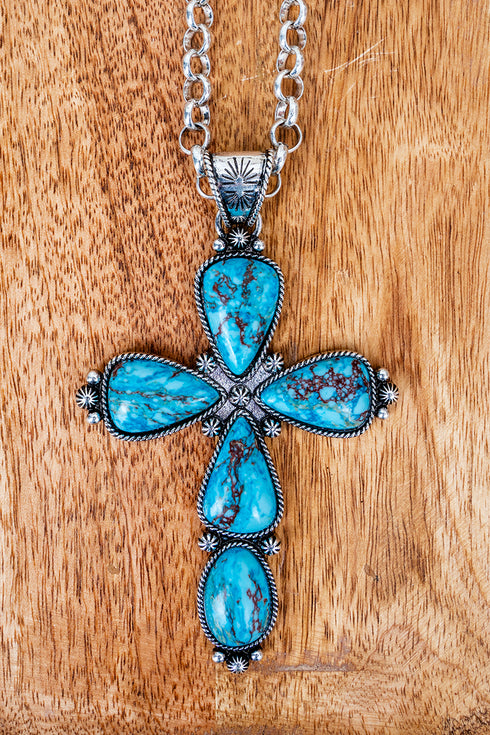 Turquoise Mesa Forge Cross Silvertone Necklace