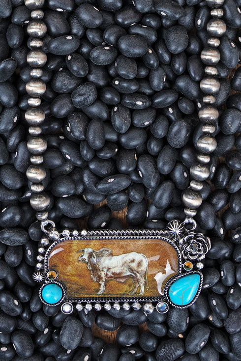Brahma Bull Frontier Silver Pearl Necklace