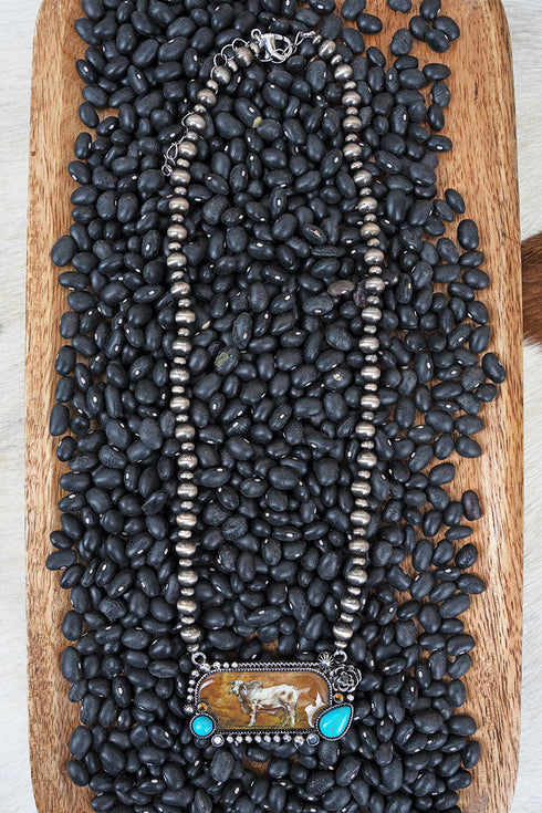 Brahma Bull Frontier Silver Pearl Necklace