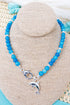 Ocean Calling Dolphin Blue Beaded Silvertone Necklace