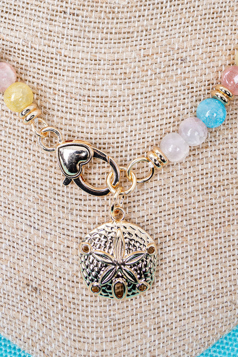 Ocean Calling Sand Dollar Multi-Color Beaded Goldtone Necklace