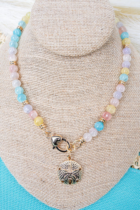 Ocean Calling Sand Dollar Multi-Color Beaded Goldtone Necklace
