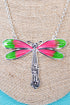 Garden Heirloom Pink Dragonfly Silvertone Spoon Necklace