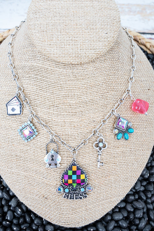 Bet on Yourself Silvertone Charm Necklace