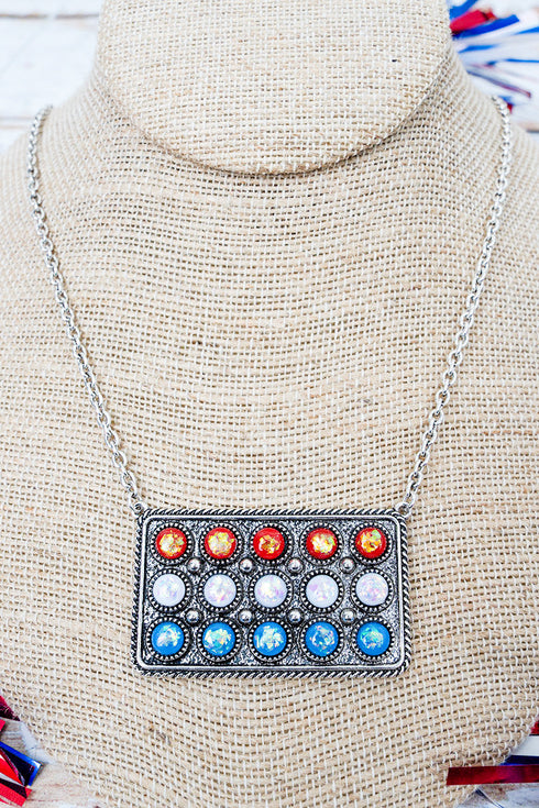 Red, White & Western Silvertone Necklace