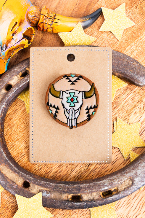 Steer Head Faux Leather Hat Pin