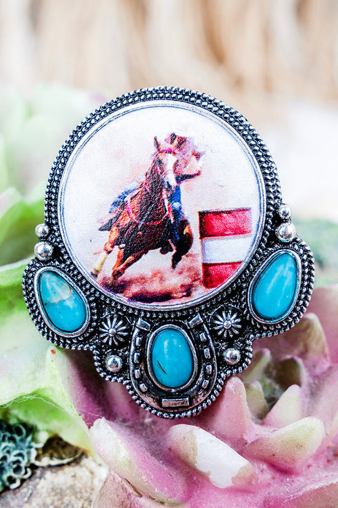 Barrel Racer Beauty Silvertone Stretch Ring