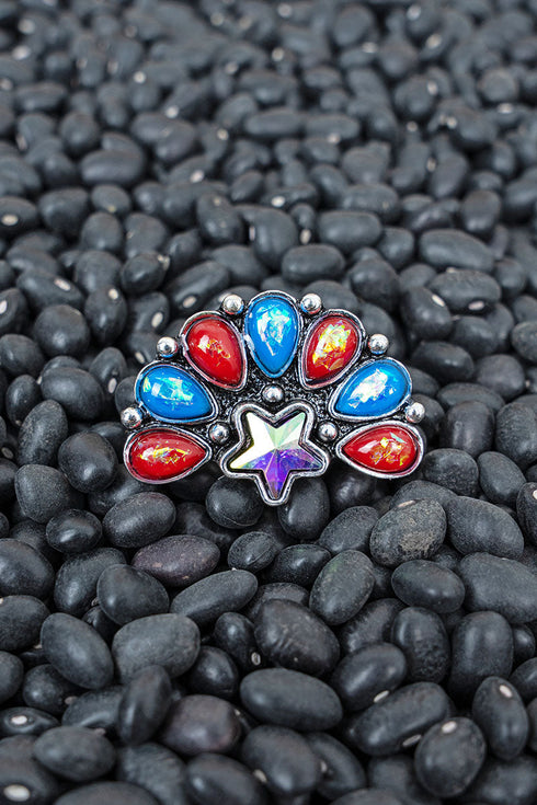 Stars & Spurs Silvertone Stretch Ring