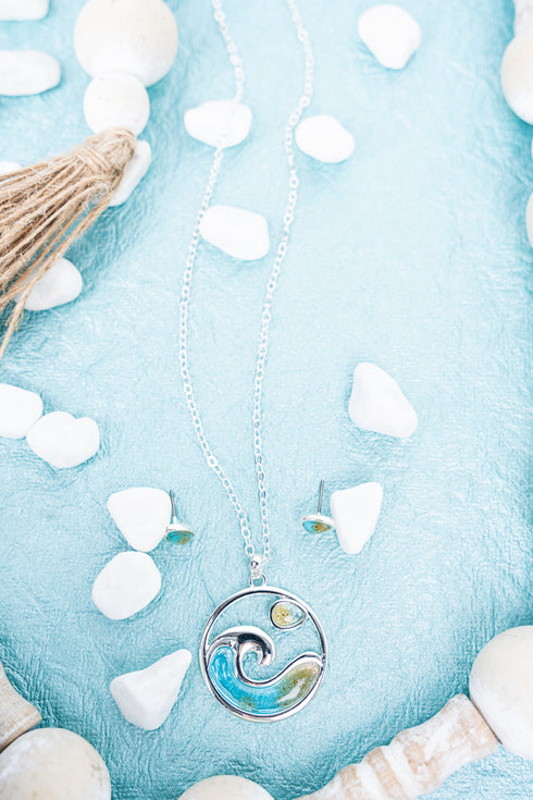 North Shore Wave Silvertone Necklace and Earring Set