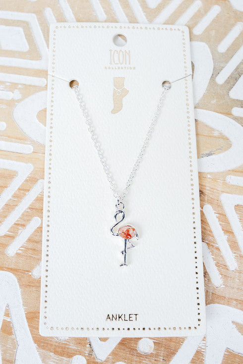 Kaia Coast Flamingo Orange & Silvertone Anklet