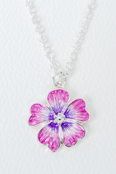 Pink Hawaii Blossom Silvertone Anklet