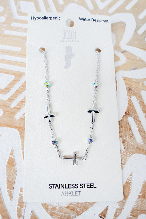Iridescent Walk By Faith Silvertone Anklet