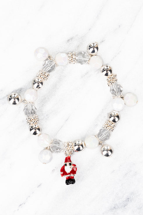 You're My Soul Santa Silvertone Charm Beaded Bracelet