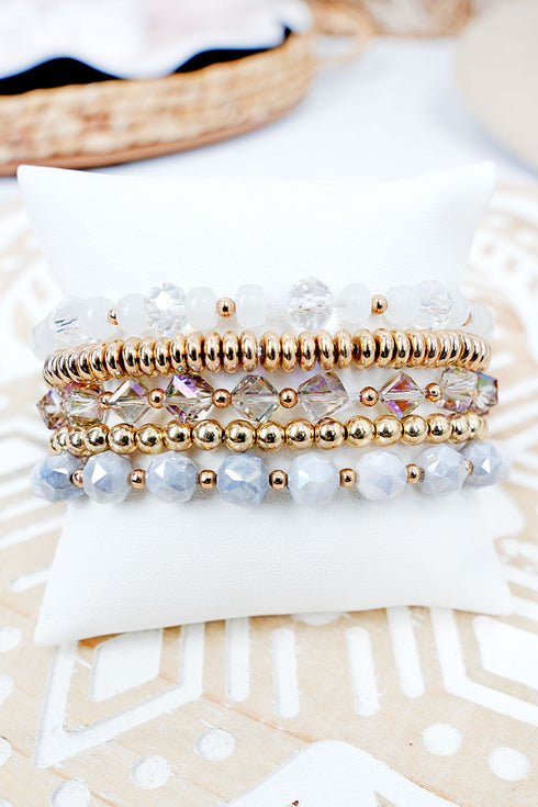 London Evening Gray & Goldtone Beaded Bracelet Set