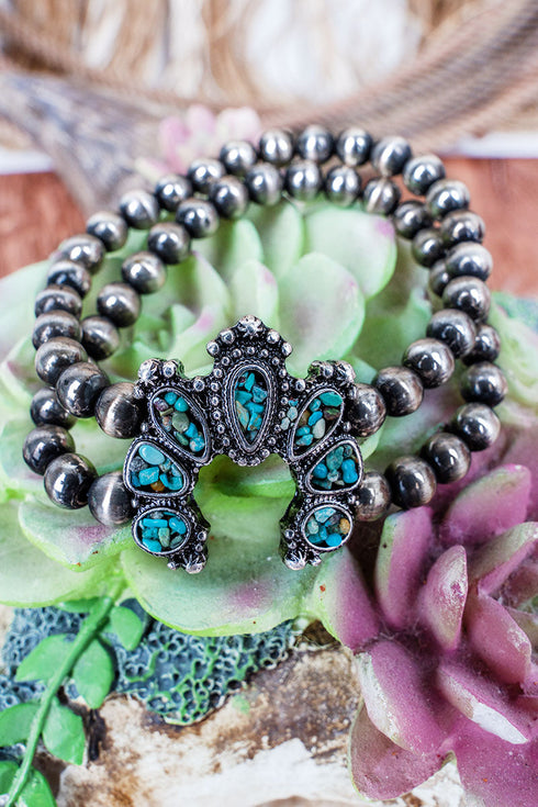 Turquoise Flintrock Arch Silver Pearl Bracelet