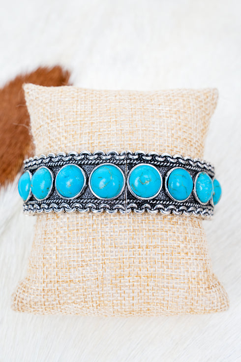 Turquoise Rebel Edge Silvertone Stretch Bracelet