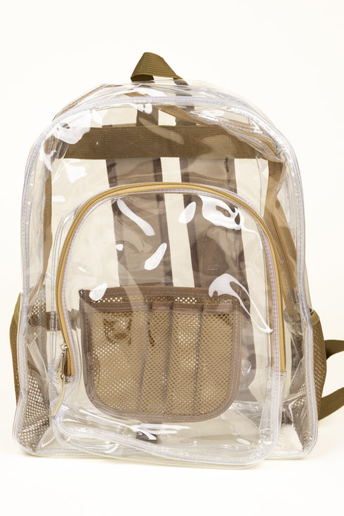 Katie Clear Backpack with Khaki Trim