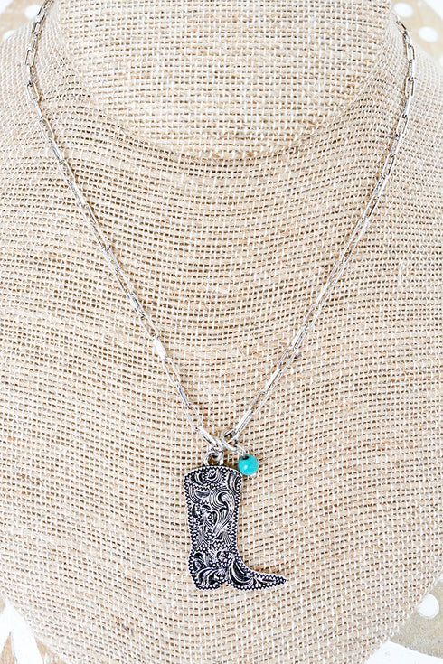 Boot & Brand Turquoise Silvertone Necklace