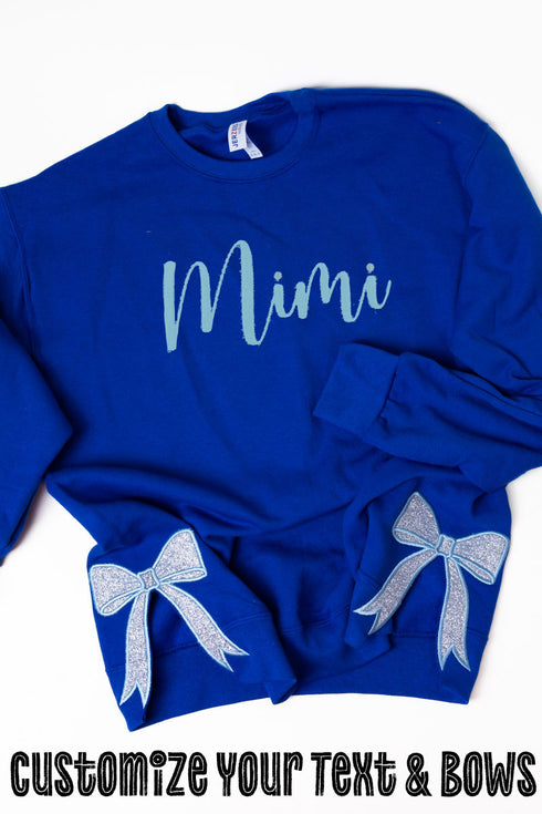 Royal You Design It Embroidered Side Bows Unisex NuBlend Crew Sweatshirt *Customize Your Text and Bows