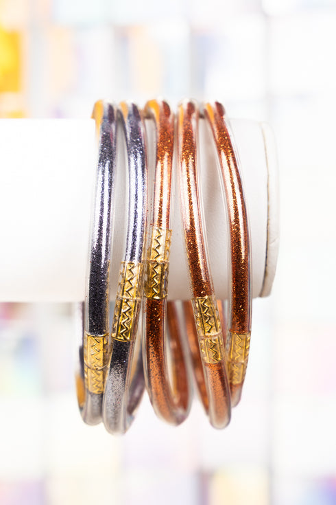 Refuse To Lose Burnt Orange and Blue Glitter Jelly Tube Bracelet Set