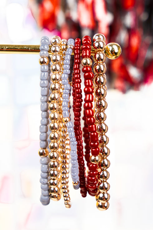 Expect Victory Wine and Gray Beaded Bracelet Set