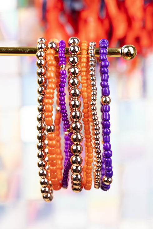 Expect Victory Orange and Purple Beaded Bracelet Set
