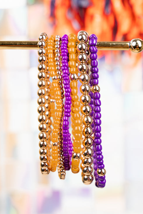 Expect Victory Purple and Gold Beaded Bracelet Set