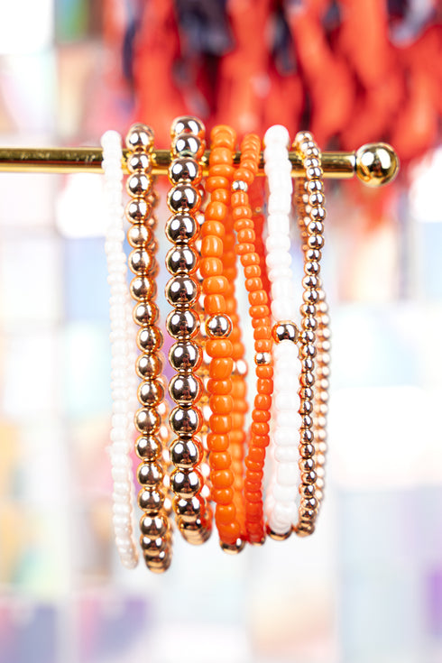 Expect Victory Orange and White Beaded Bracelet Set