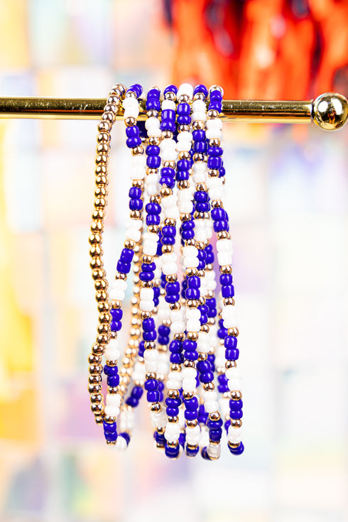 Our Team Blue and White Seed Bead Bracelet Set