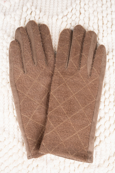 One Pair Stella Diamond Smart Touch Gloves, Taupe