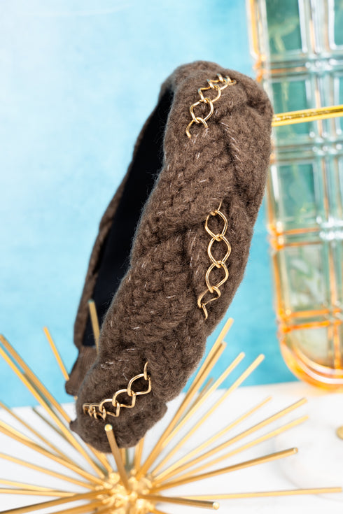 Central Park Braided Knit Chain Headband, Taupe