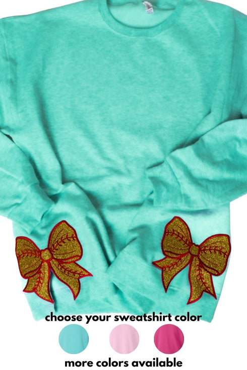 Fashion Colors Embroidered Side Bows Softball Bow NuBlend Sweatshirt *Customize Your Text
