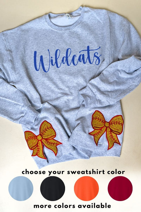 Classic Colors Embroidered Side Bows Softball Bow NuBlend Sweatshirt *Customize Your Text
