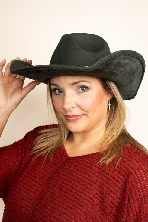 Colorado City Olive Faux Suede Fedora