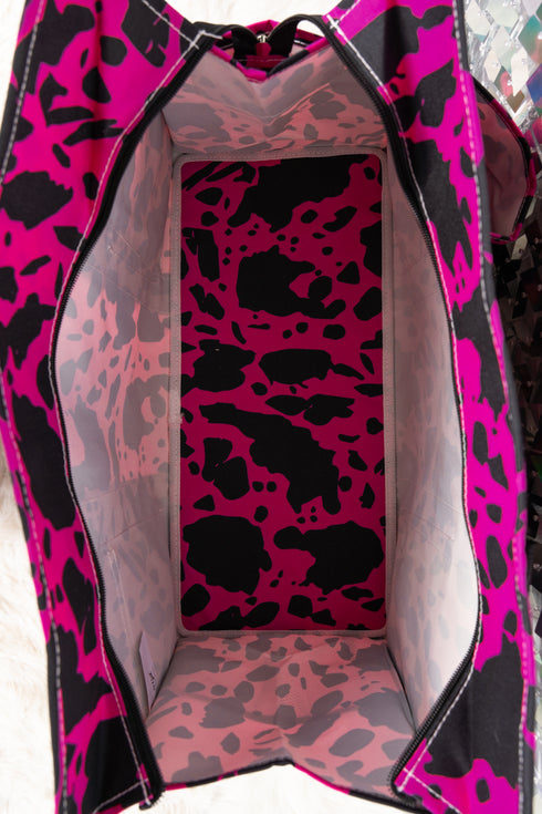 Hot Pink Milkin' It with Black Trim Large Organizer Tote