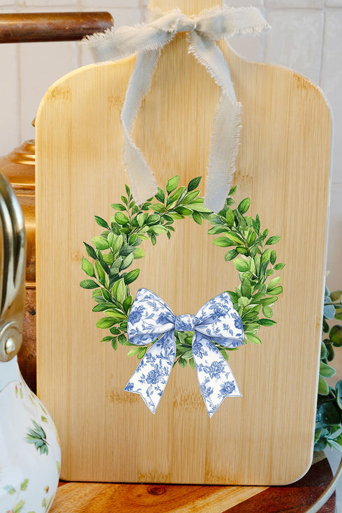 Blue Willow Wreath Decorative Wood Cutting Board