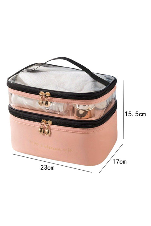 Pleasant Trip Beige Double Layer Cosmetic Case