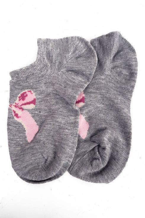 One Pair Gray Bow Print Boat Socks