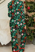 Holiday Bows Green Button Top and Pants Pajama Set