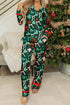 Holiday Bows Green Button Top and Pants Pajama Set