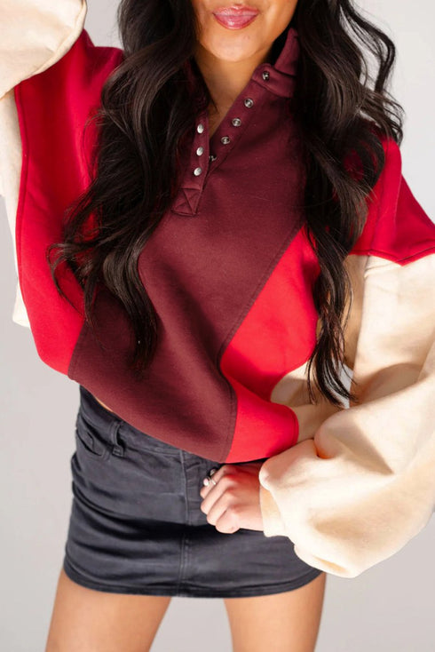 Autumn Blaze Colorblock Half-Button Sweatshirt